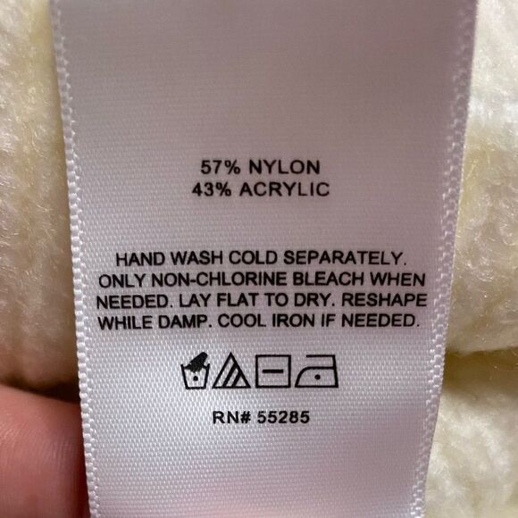 EXPRESS Ivory Mock Neck Back Cutout Puff Sleeve Cropped Sweater - Picture 8 of 8